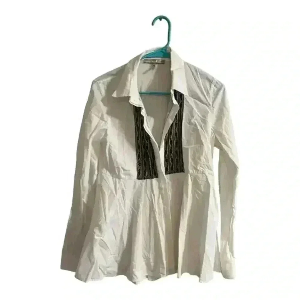Halston Heritage Women's White Long Sleeve Collared Shirt Dress Size 8 - Picture 1 of 5